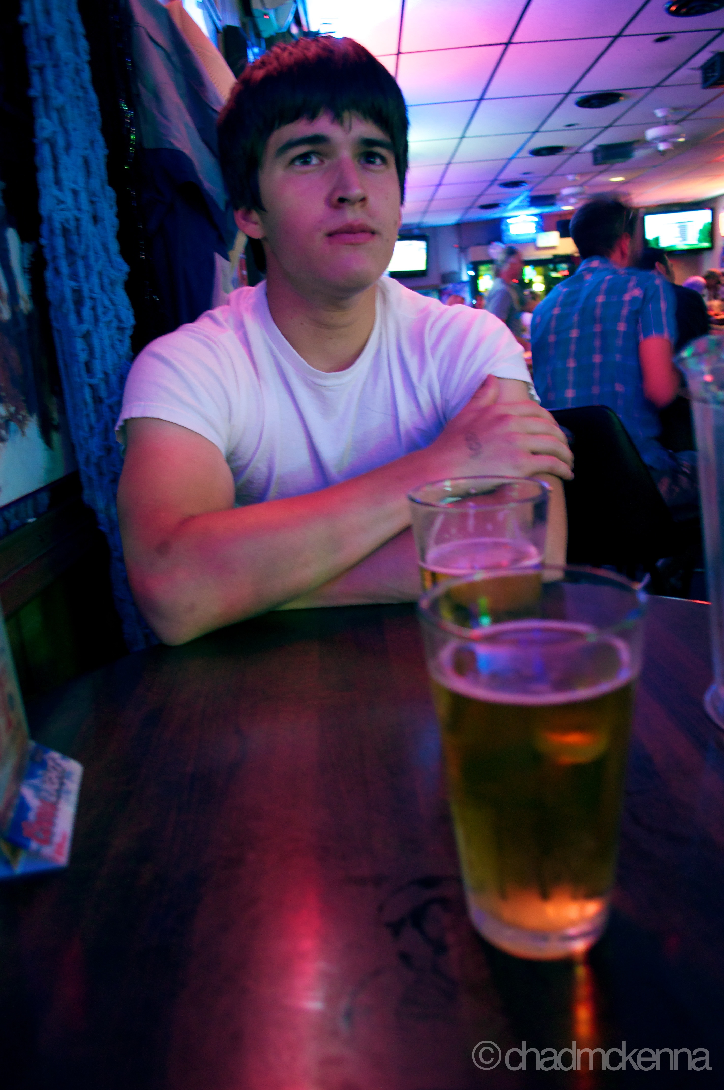 Kyle's first legal beer. (Nikkor 18-55mm, 18mm, 1/5, F/3.5, ISO 1000 on D5000)