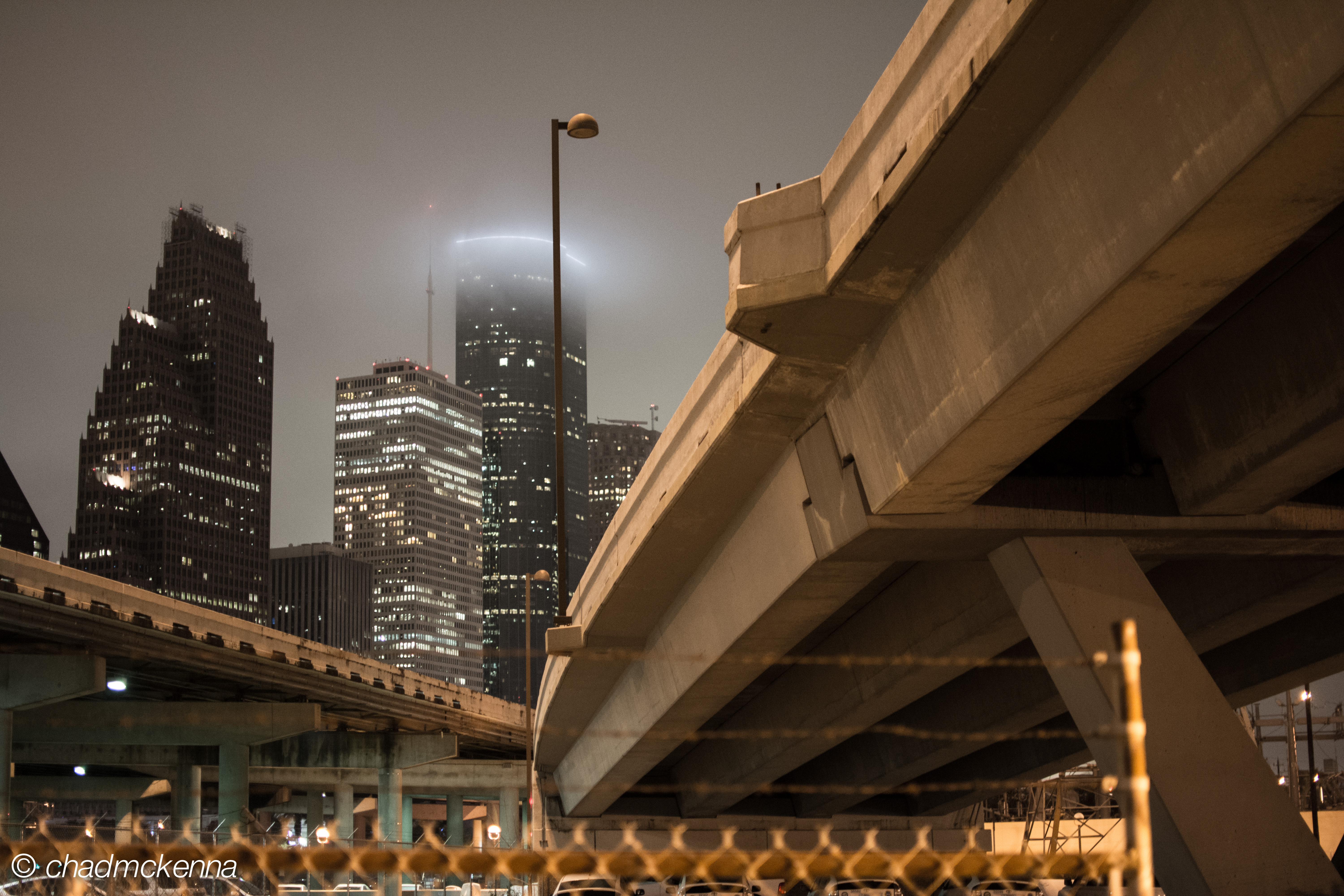 Downtown Houston shot at night from Ecclesia Church