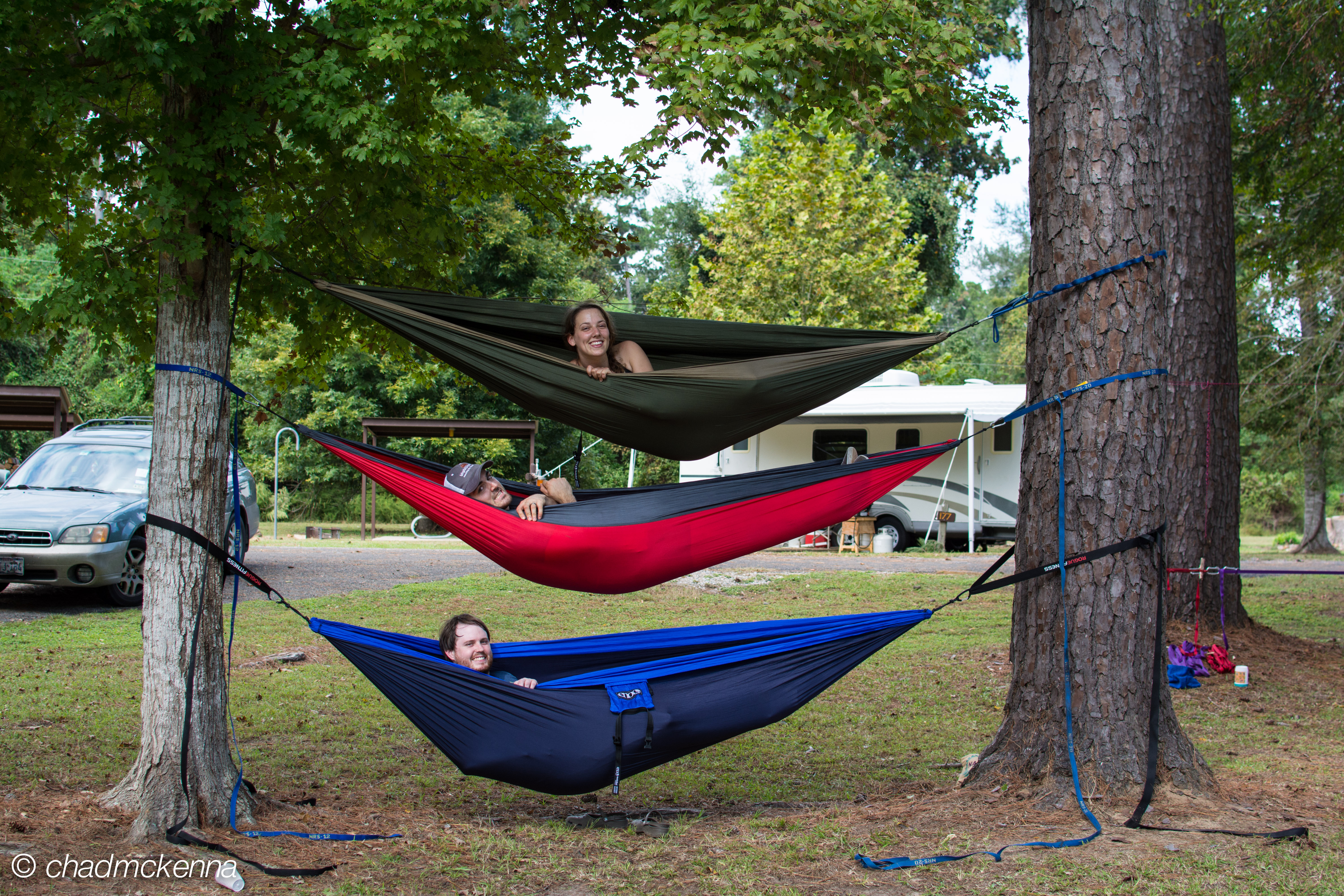 Triple stacked hammocks